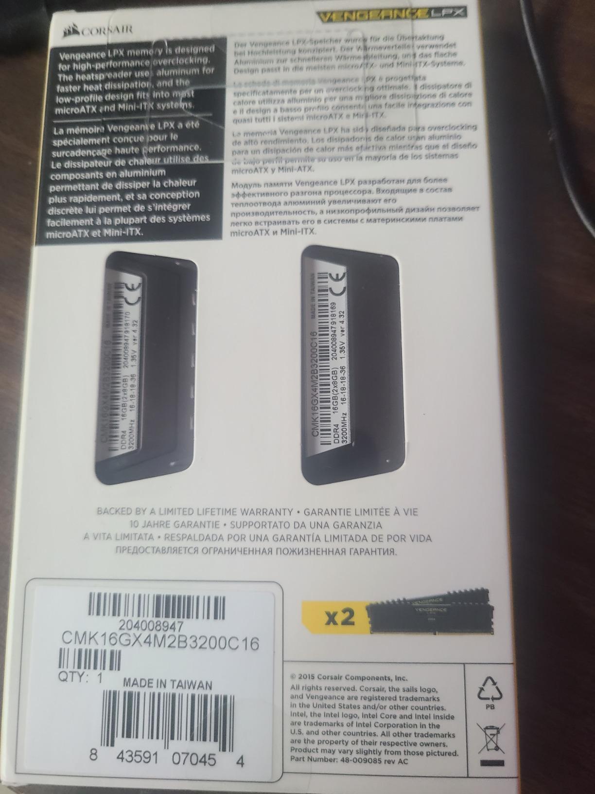 CORSAIR VENGEANCE LPX DDR4 RAM 16GB (2x8GB) 3000MHz CL15-17-17-35 1.35V Intel AMD Desktop Computer Memory - Black customer photo 1