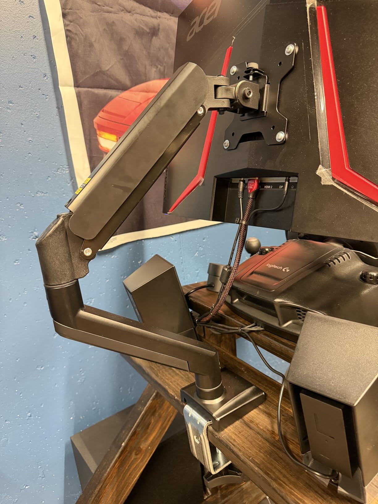 WALI Ultrawide Single Monitor Arm for 13-49 Inch Heavy Duty 1000R Curved Screens, up to 44 Lbs, Adjustable Single Monitor Desk Mount with C-Clamp, Grommet Base, 75/100mm VESA Mount (GSM001XL), Black customer photo 2