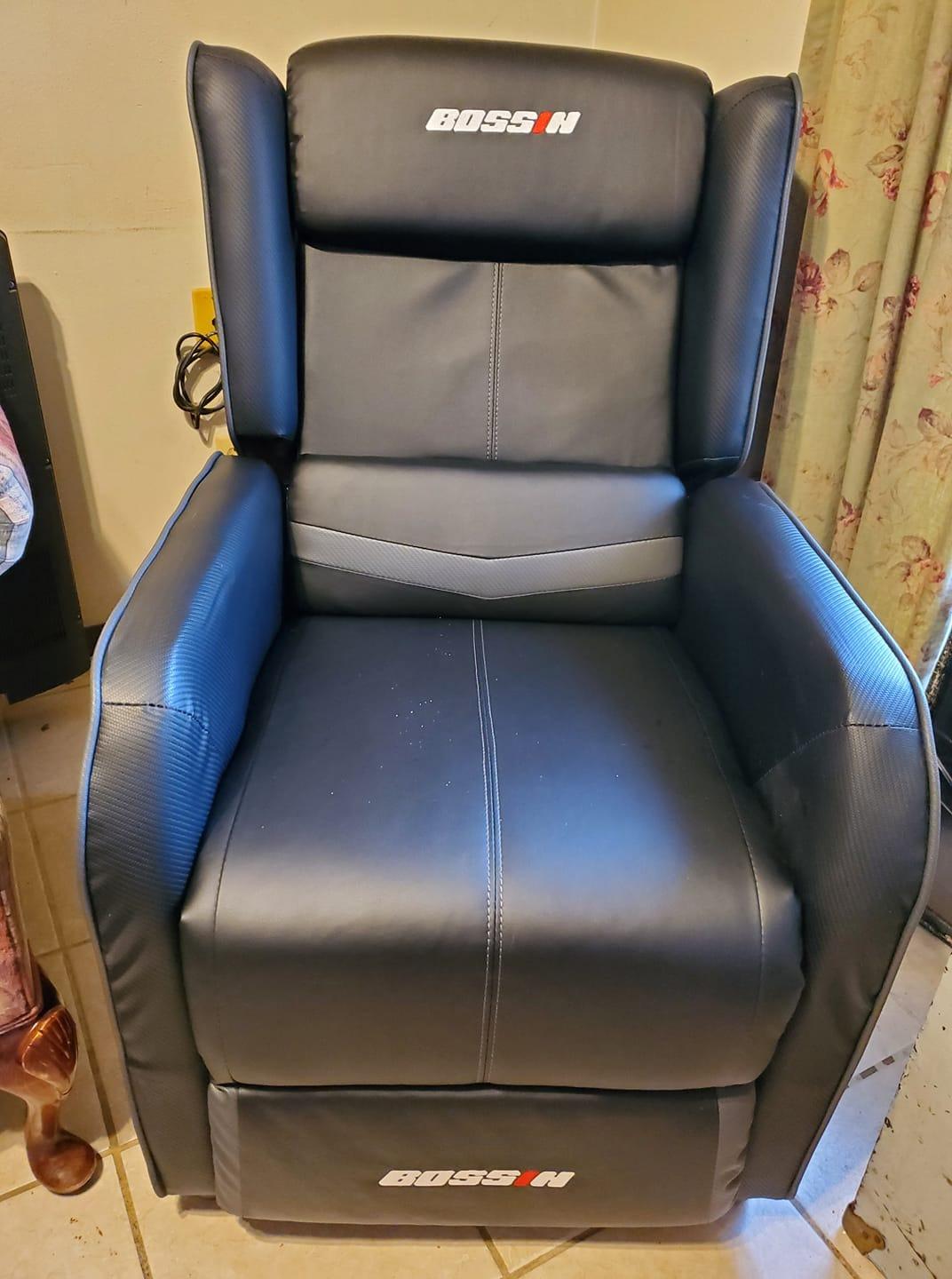 BOSSIN Gaming Recliner Chair for Adults 400lbs Racing Style PU Leather Recliner - Blue customer photo 2