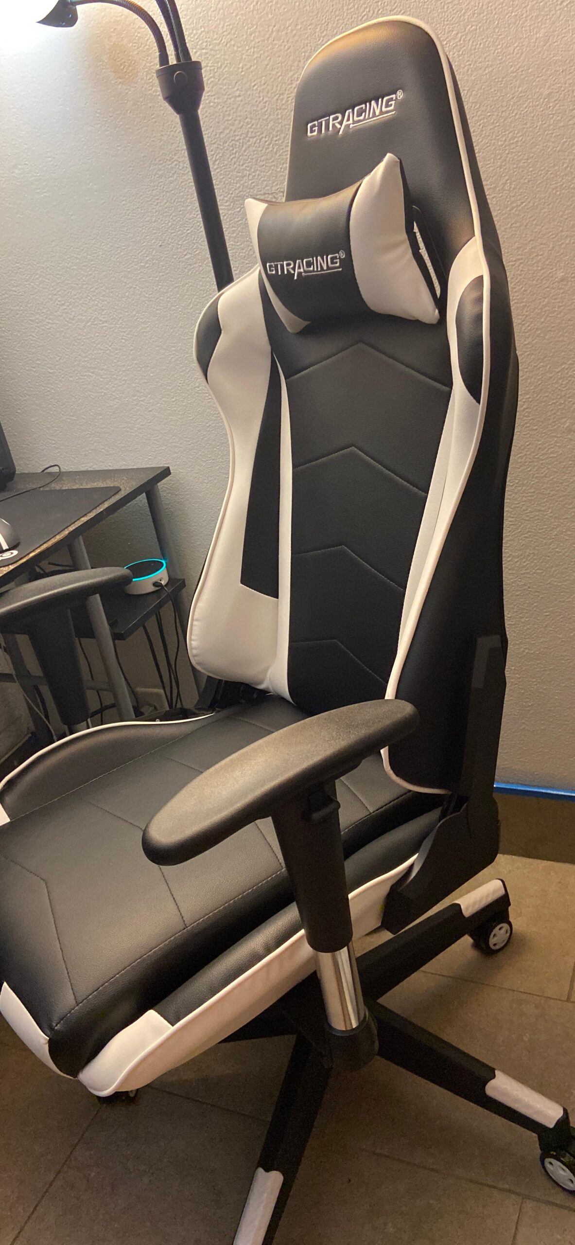 GTRACING Gaming Chair Racing Office Computer Ergonomic Video Game Chair Backrest and Seat Height Adjustable Swivel Recliner with Headrest and Lumbar Pillow Esports Chair (White) customer photo 2