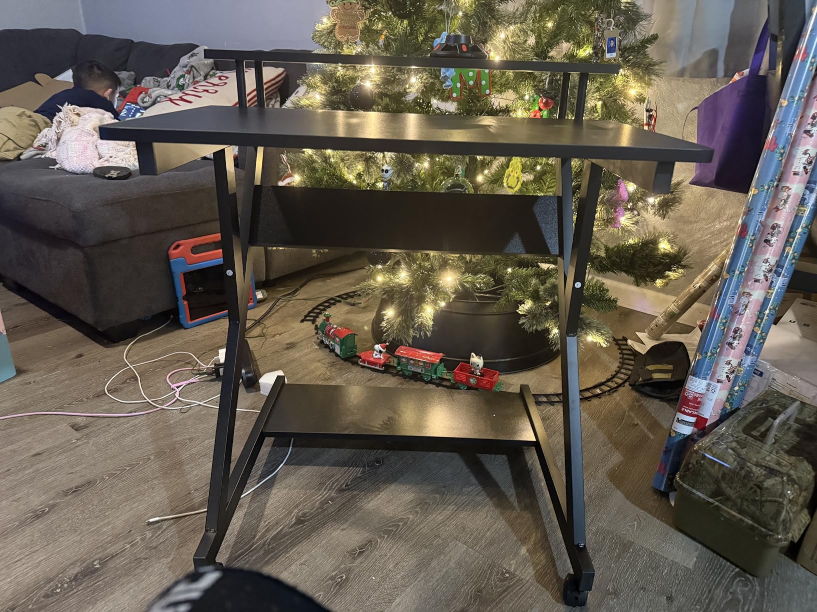 Dripex Computer Desk for Small Spaces, 27.5 inch Small Computer Desk, 3 Tier Compact Desk with Monitor Shelf and Bottom Storage Shelves, Space Saving Desk, Black customer photo 1