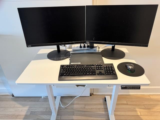 SHW 40-Inch Mobile Electric Height Adjustable Sit to Stand Desk with Drawer, Hanging Hooks and Cable Management, Walnut customer photo 1