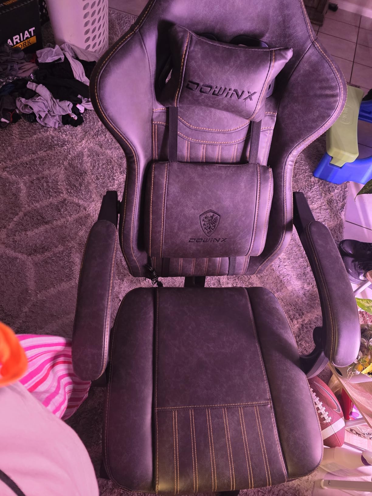 Dowinx Gaming Chair Breathable PU Leather Gamer Chair with Footrest Massage Lumbar Support, Big and Tall Ergonomic Reclining Computer Chair with Pocket Spring Cushion for Adults Teens (Brown) customer photo 1