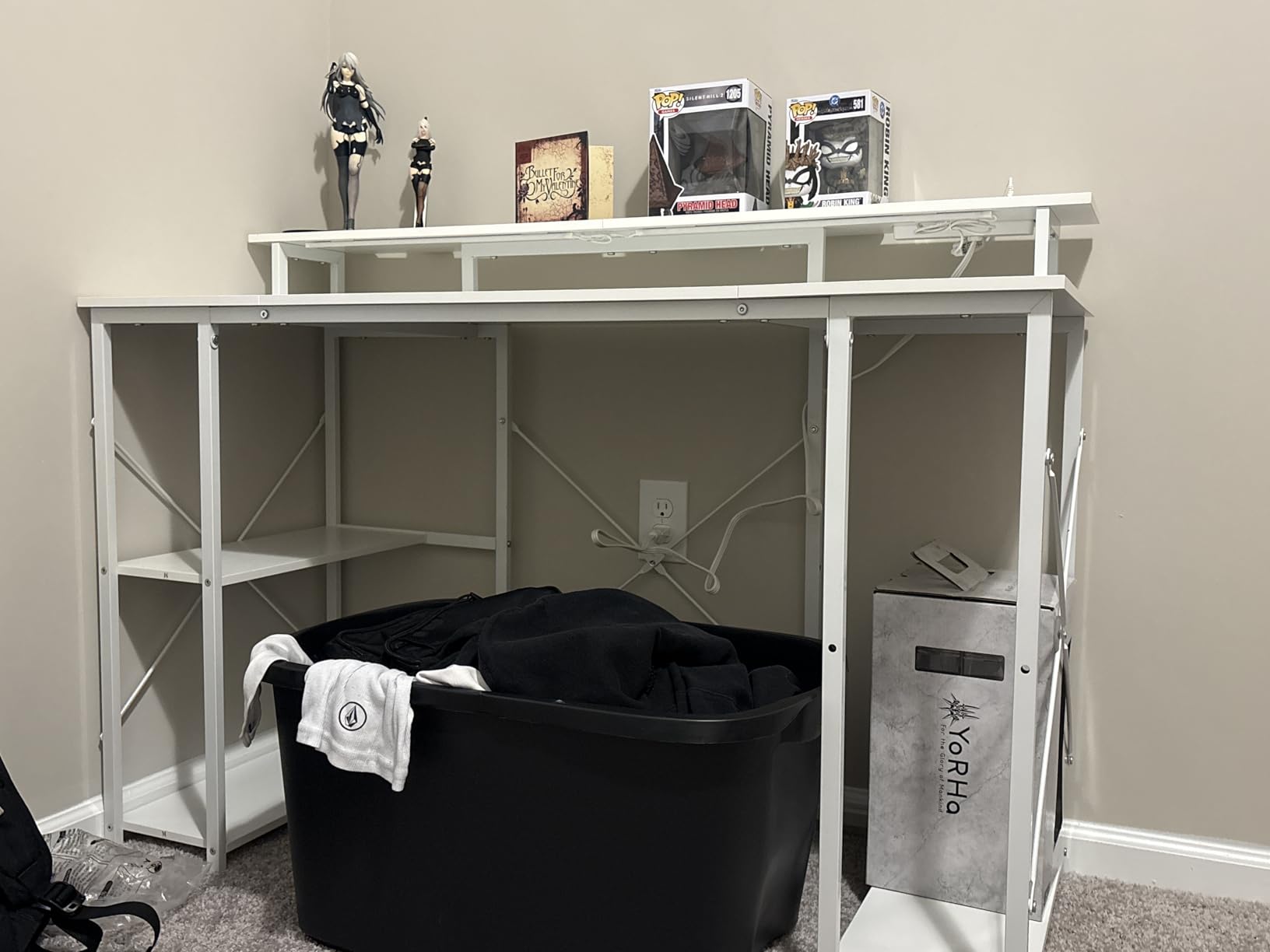 ODK 55 inch Gaming Desk with LED Lights & Power Outlets, Computer Desk with Monitor Stand & Storage Shelves, CPU Stand, Home Office Desk, Black customer photo 2