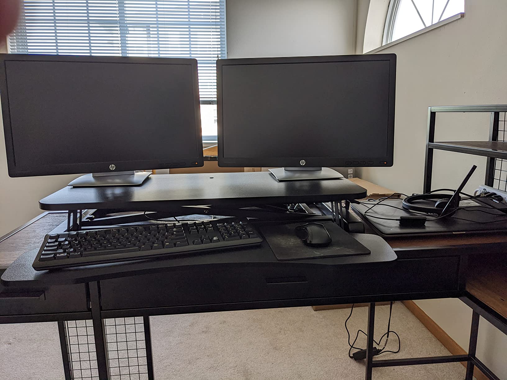 VIVO 48 inch Desk Converter, K Series, Height Adjustable Sit to Stand Riser, Dual Monitor and Laptop Workstation with Wide Keyboard Tray, Black customer photo 1