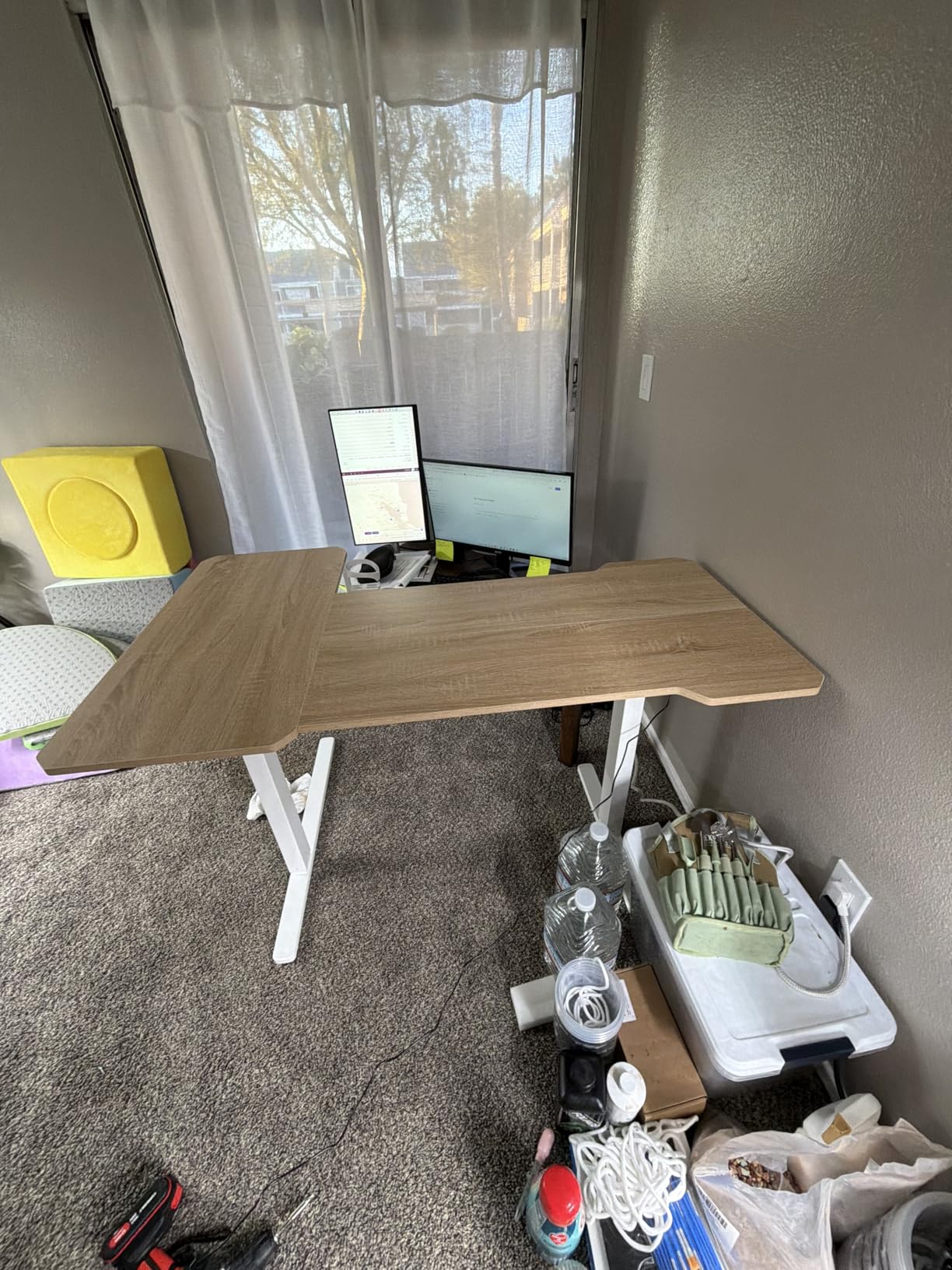 Acrolix L Shaped Electric Standing Desk - 59x40 Inch Reversible Corner Sit Stand Desk with Hook & Cup Holder, Electric Height Adjustable Table, for Home Office Gaming Computer Desk, Black Carbon customer photo 2