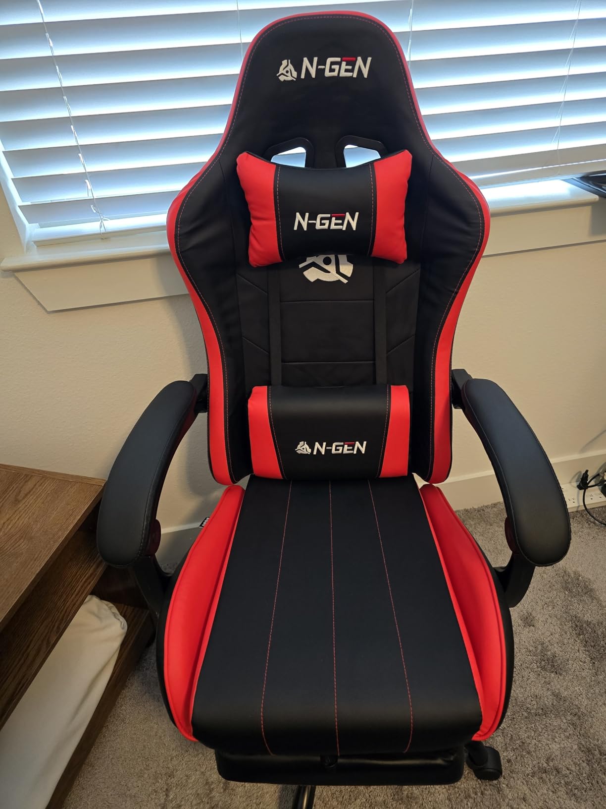 N-GEN GAMING Video Gaming Chair with Footrest Lumbar Support for Home Office High Back Recliner Height Adjustable Ergonomic Comfy Leather Computer Desk Chair (White) customer photo 1