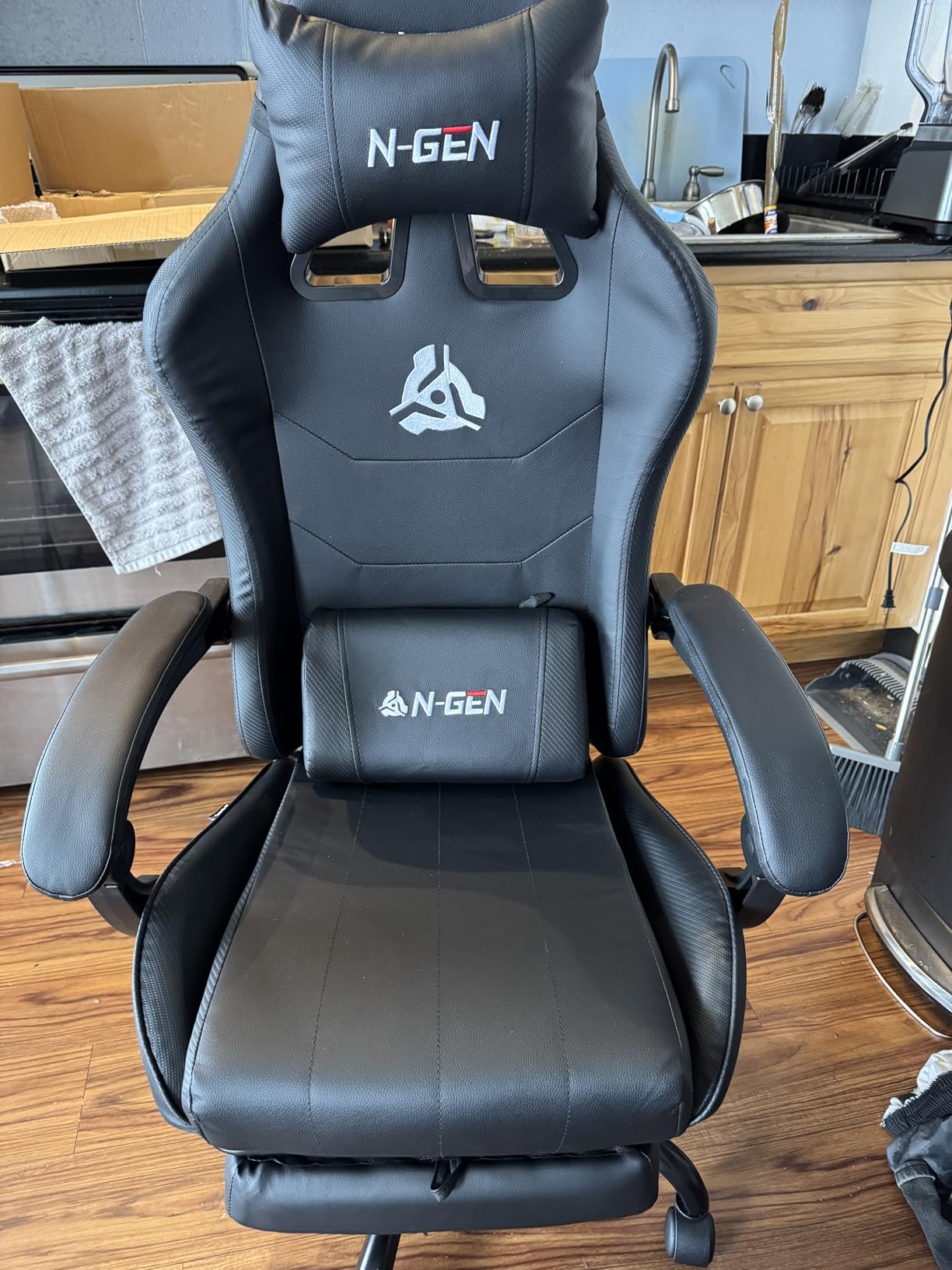N-GEN GAMING Video Gaming Chair with Footrest Lumbar Support for Home Office High Back Recliner Height Adjustable Ergonomic Comfy Leather Computer Desk Chair (White) customer photo 2
