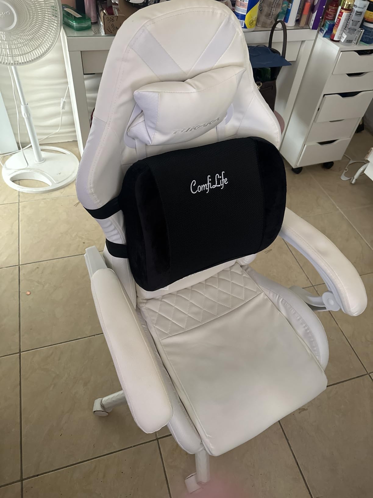 White Gaming Chair, Ergonomic Massage Computer Office Desk Chair with Footrest, Pocket Spring Cushion, Reclining Leather Adjustable Gamer Chair with Headrest and Lumbar Support, White customer photo 2