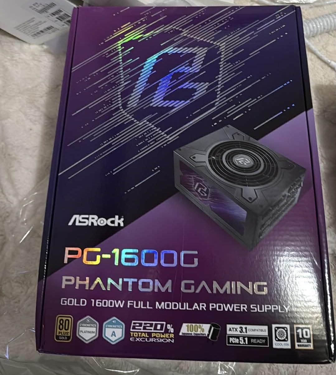ASRock PG 1600G ATX 3.1 1600W Power Supply PCle5.1 10 Years Warranty Fully Modular Japanese Capacitor Phantom Gaming PG-1600G 80 Plus Gold Cybenetics Platinum 12V-2x6 Cables customer photo 1