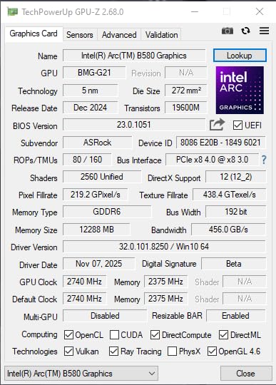 ASRock Intel Arc B580 Challenger 12GB OC Graphics Card, Intel Xe2-HPG, 12GB GDDR6, PCIe 4.0, Dual Fans, 0dB Silent, LED Indicator, DisplayPort 2.1, HDMI 2.1a customer photo 2