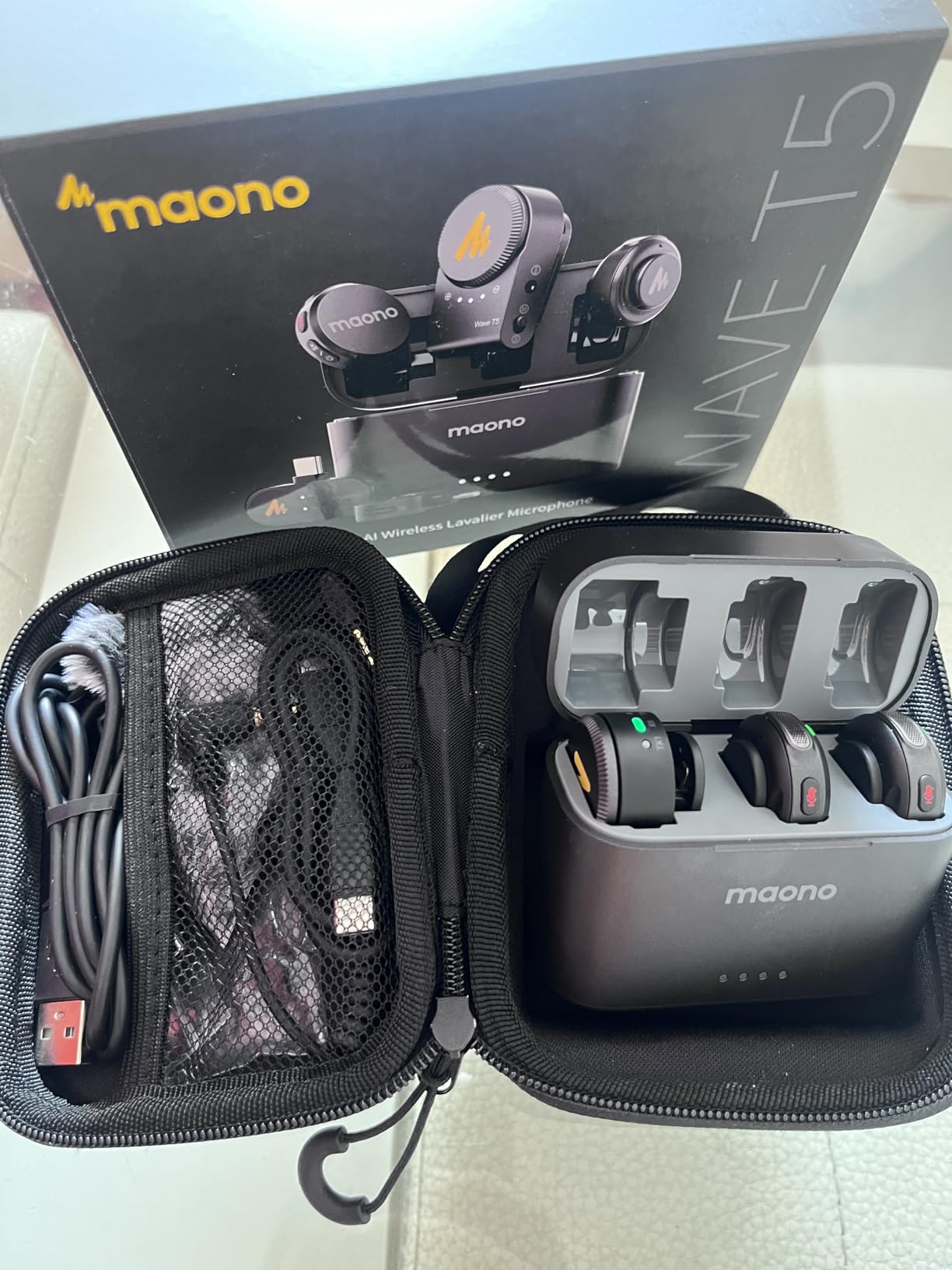 MAONO Wave T5 Mini Magnetic Wireless Lavalier Microphone for Content Creators Video Recording - AI Noise Cancellation, 48kHz/24bit, 4 Voice Filters, 40H, 1000ft Range for iPhone/Android/Camera/PC customer photo 2
