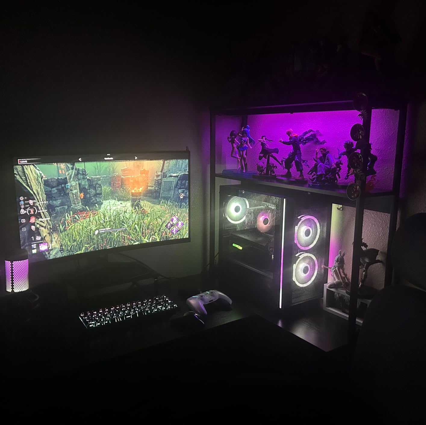 ODK 53 Inch L Shaped Gaming Desk with LED Lighting, Reversible Desk with Power Outlets, Cornor Computer Table with Storage Shelves & Bag & Iron Hook, Home Office Table for Writing, Study, Black customer photo 2