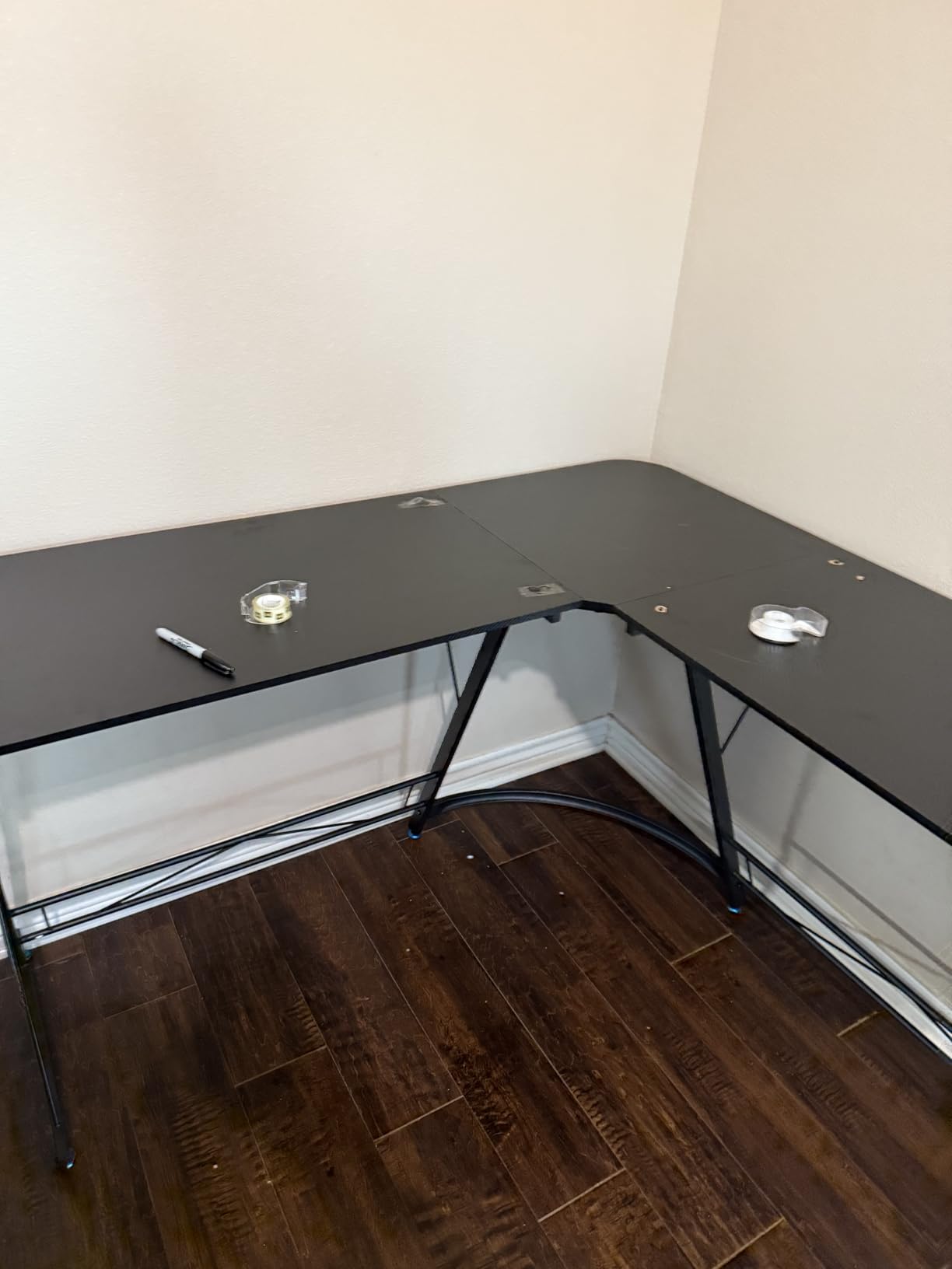 Mr IRONSTONE Gaming Desk with LED Lights, L Shaped Desk Corner with Cup Holder & Headphone Hook, Computer Desk Home Office Desks with Large Monitor Stand, Carbon Fiber Surface, Black 51 Inch customer photo 1