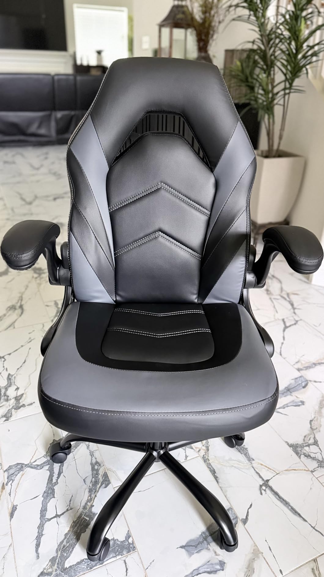 Sweetcrispy Computer Video Game Desk Chair - Ergonomic Comfy Lumbar Support, PU Leather with Flip-up Armrest, Height Adjustable and 360° Swivel customer photo 2