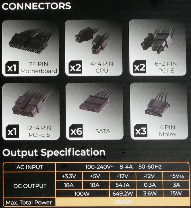 Rosewill VSB 650W 80+ Bronze, ATX 3.0 & 3.1 Compatible, Semi-Modular Power Supply, PCIe 5.1 12V-2x6 Connector, 105°C/221°F Japanese Capacitor, 120mm ICB Silent Fan - 5 Year Warranty customer photo 2