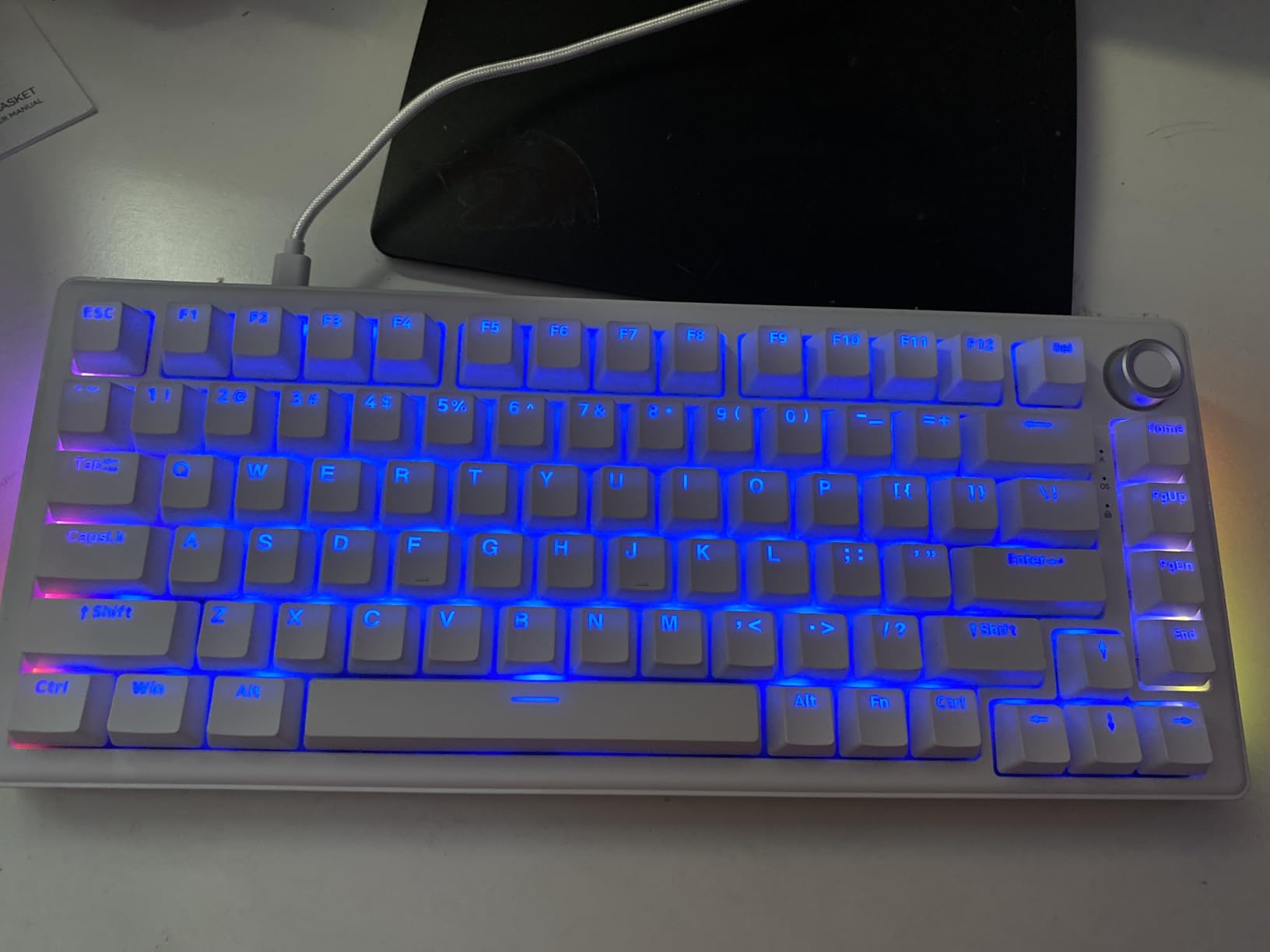 DIERYA DK81E 75% Mechanical Gaming Keyboard, Hot-Swappable, Pre-Lubed Linear Switches, Gasket-Mount, 6-Layer Dampening Foam, Programmable, Volume Knob, RGB Backlit, Double-Shot Keycaps, Wired, White customer photo 1
