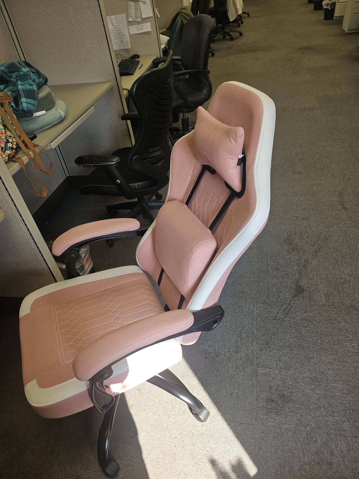 Sweetcrispy Computer Gaming Chair - High Back Ergonomic Desk Chair with Footrest and Lumbar Support, Height Adjustable Task Chair with Linkage Armrests and Headrest, 360 Degrees Wheels, Fabric, Khaki customer photo 1
