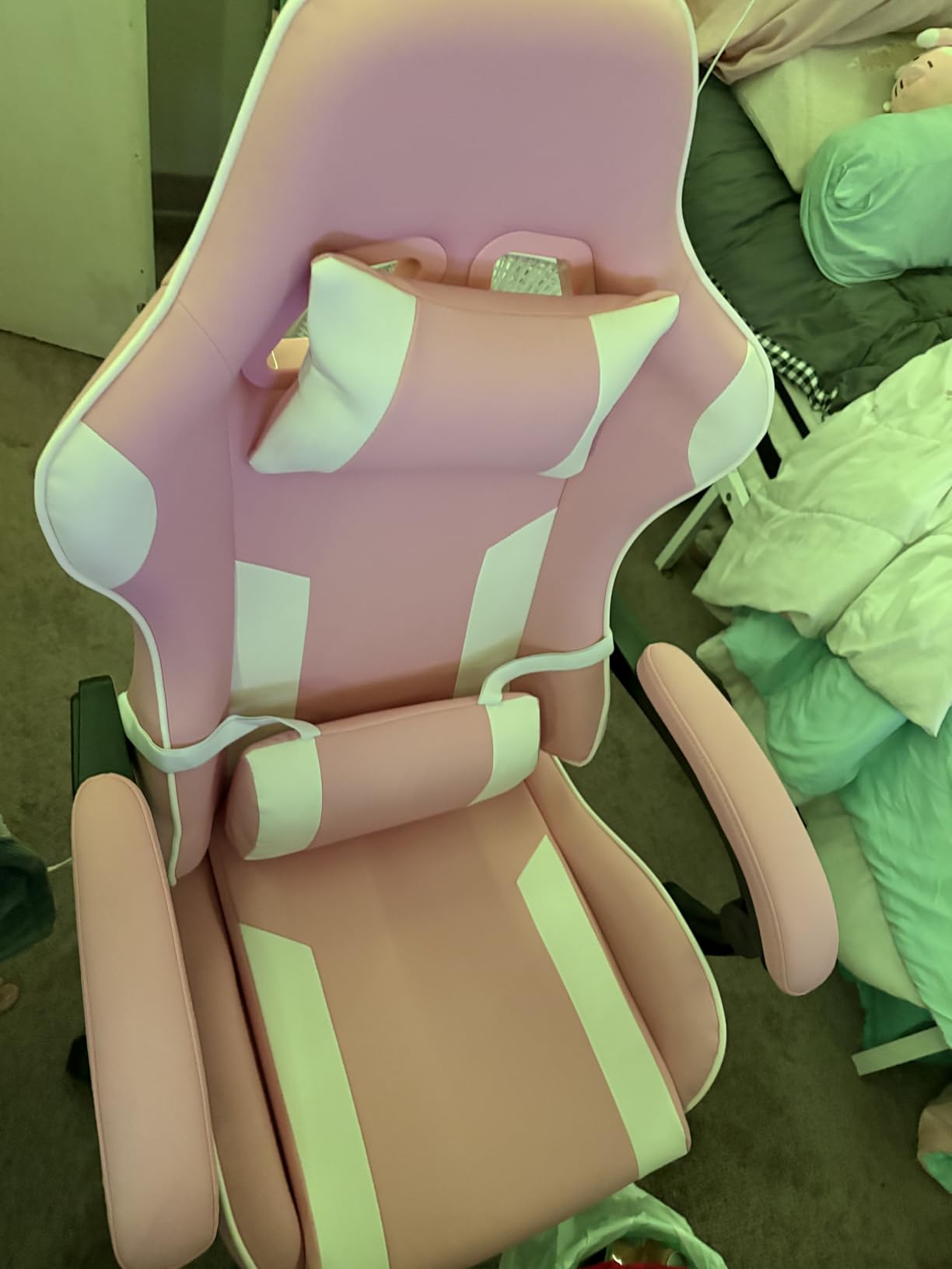 Sweetcrispy Computer Gaming Chair - High Back Ergonomic Desk Chair with Footrest and Lumbar Support, Height Adjustable Task Chair with Linkage Armrests and Headrest, 360 Degrees Wheels, Fabric, Khaki customer photo 2