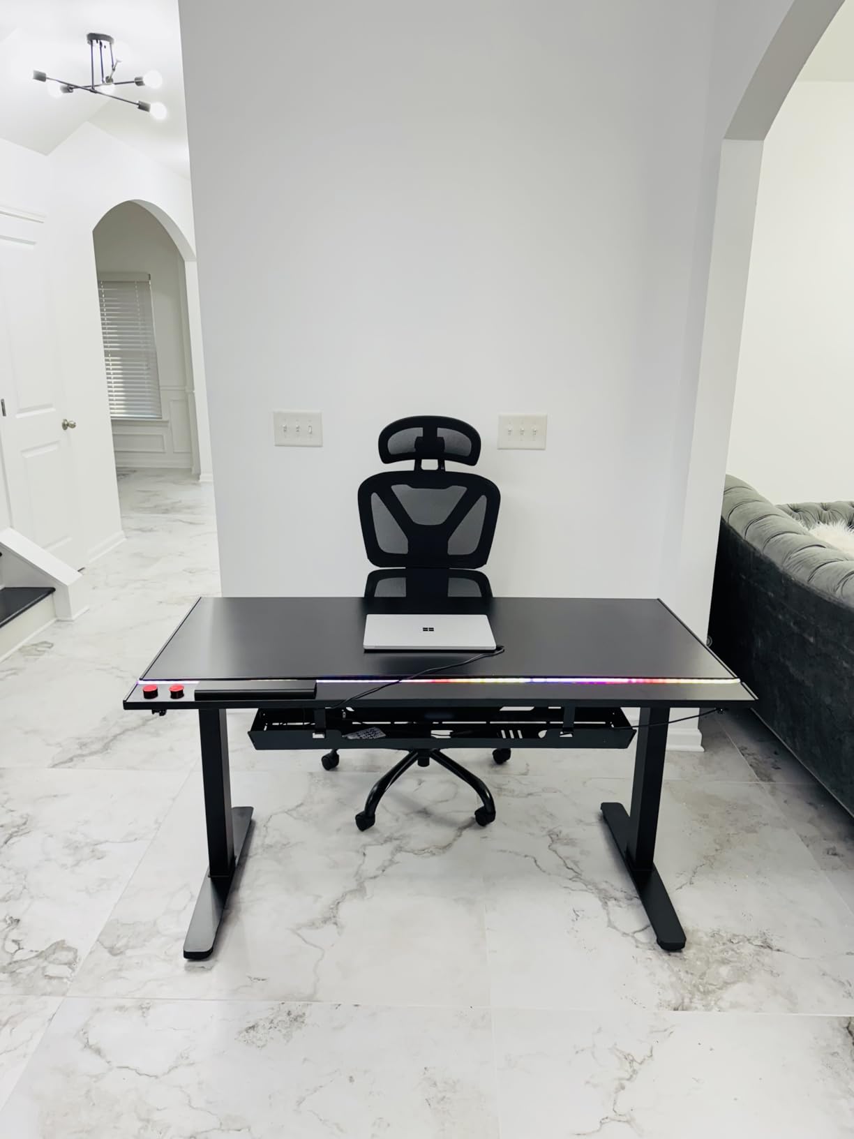 FLEXISPOT E6G CyberX 63 Inch RGB LED Electric Gaming Standing Desk, Dual Motor 3-Stage Adjustable Desk up to 352 lbs, Large Ergonomic Computer Workstation for Gamers, Streamers & Home Studios (Black) customer photo 2