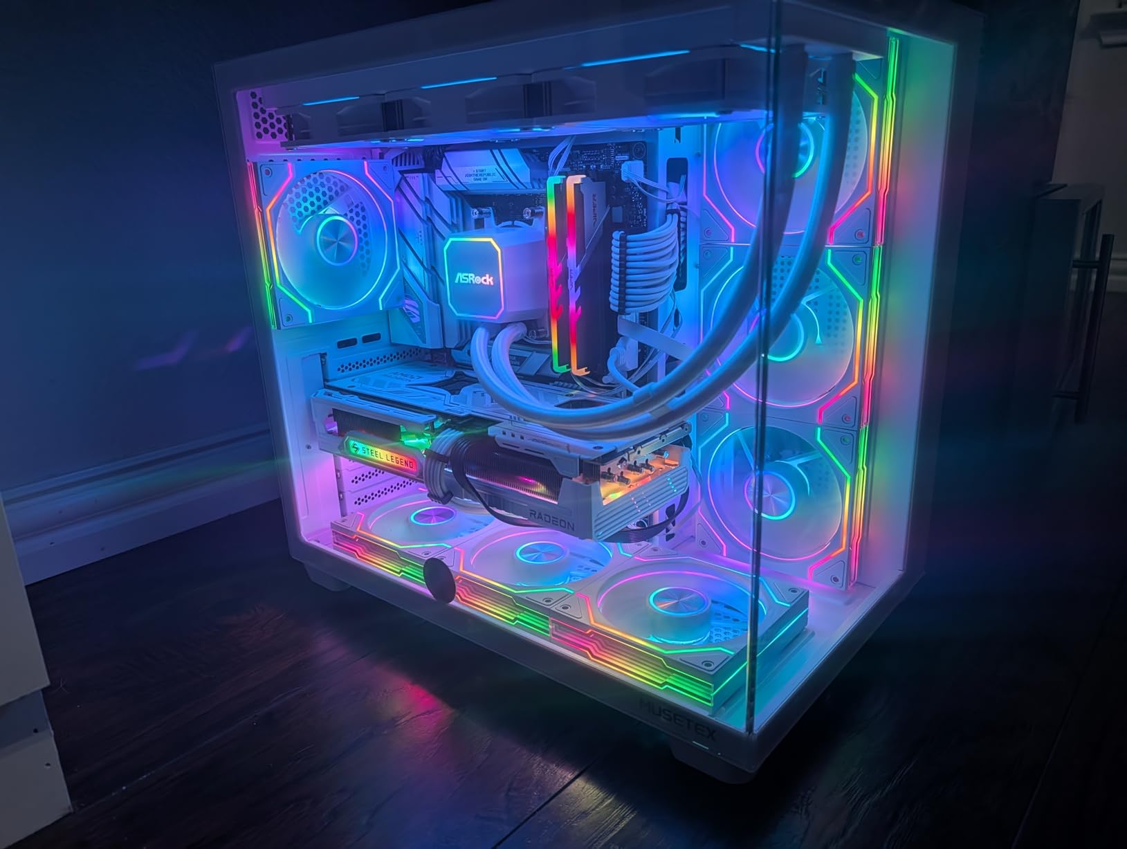 MUSETEX Y6 PC Case, Pre-Installed 7 Infinity Mirror PWM ARGB Fans, ATX Mid Tower Computer Case, Gaming PC Case with Type-C, 270° Full View Tempered Glass, White customer photo 2