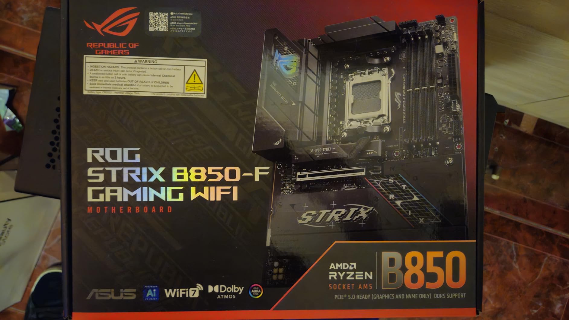 ASUS ROG Strix B850-F Gaming WiFi AMD AM5 B850-F ATX Motherboard 16+2+2 Power Stages, AI PC, DDR5 AEMP, WiFi 7, 4X M.2, PCIe 5.0, Total Support of 19 USB, 20Gbps Type-C, AI Networking II, Aura Sync customer photo 2
