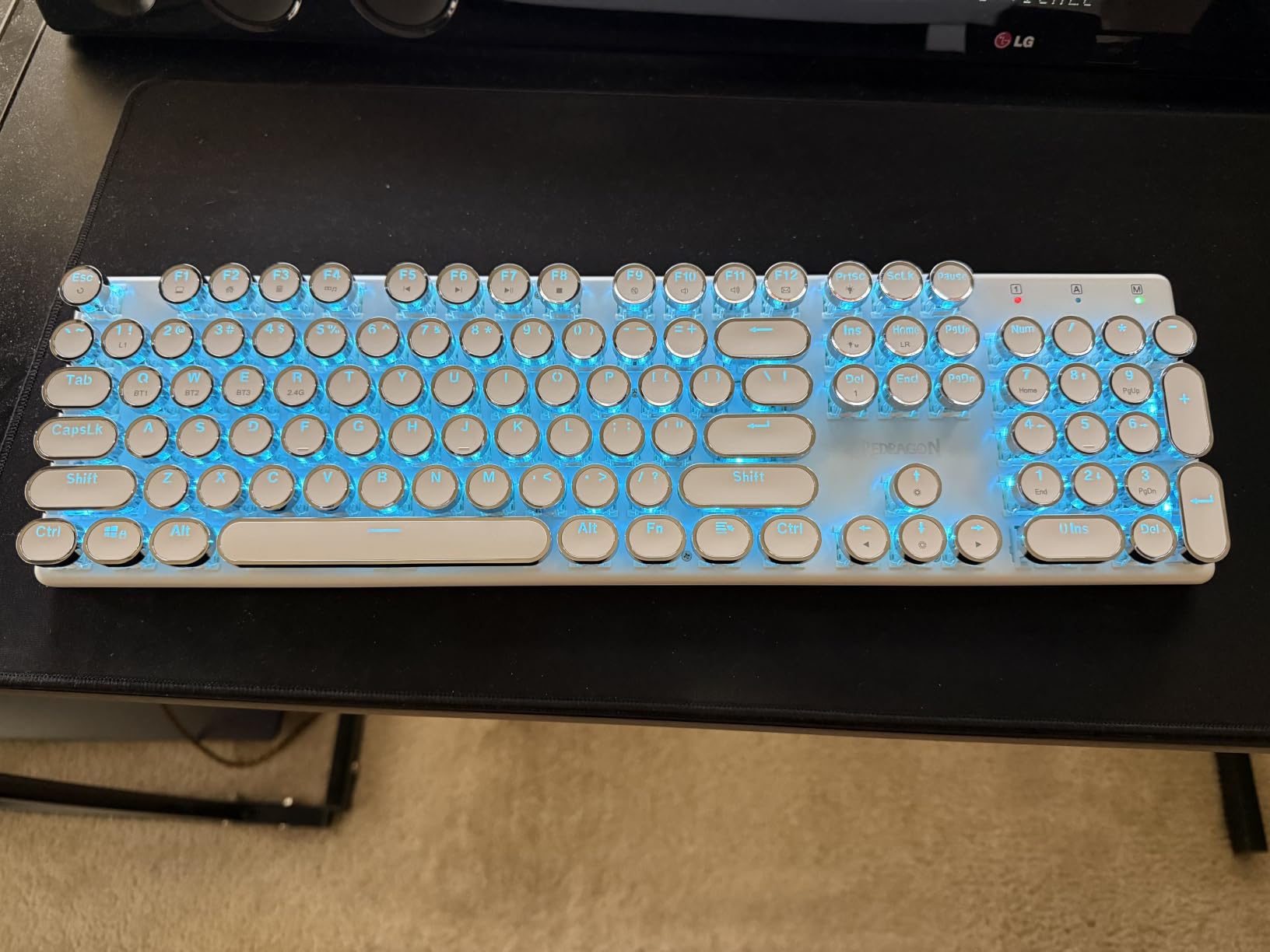 Redragon Wireless Typewriter Style Mechanical Gaming Keyboard, Bluetooth/2.4Ghz/Wired, RGB Backlit, Rechargeable, Blue Switch - Clicky, Metal Panel, Round Keycaps, Black customer photo 2
