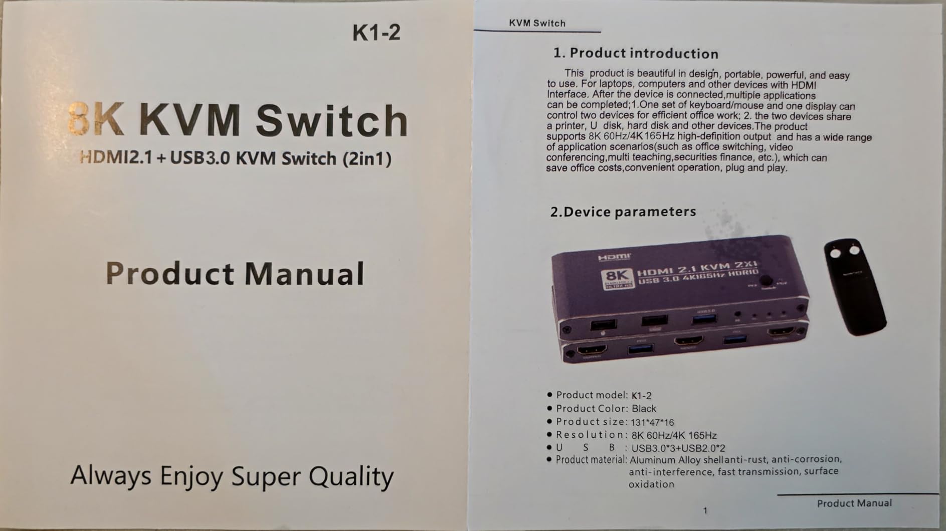 KVM Switch HDMI 2 in 1 Out for 1 Monitor 2 Computers, 8K@60Hz 4K@165Hz USB 3.0 Hub with IR Remote Control, Aluminum Alloy, HDR10 HDCP 2.2 customer photo 2