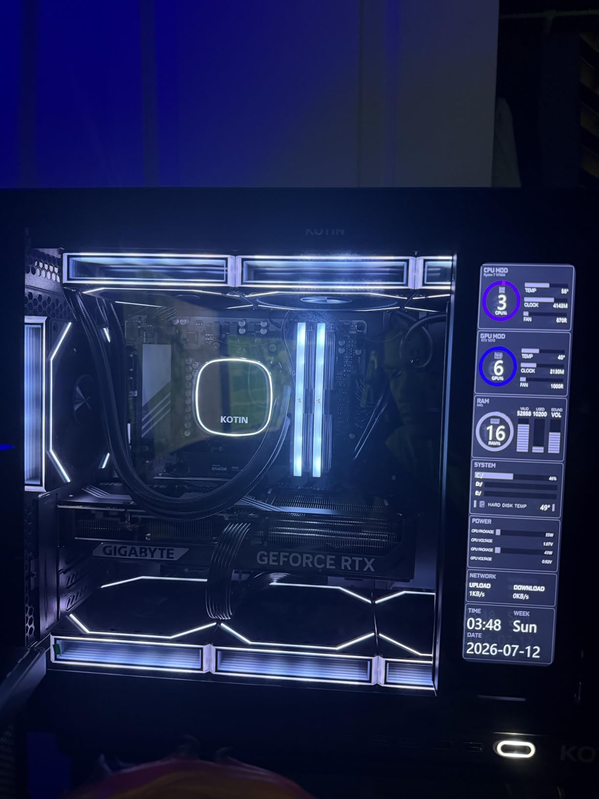 KOTIN Prebuilt Gaming PC Ryzen 7 9700X 16GB DDR5 RTX 5060 Ti 8GB 1TB SSD | 360MM Liquid Cooled Gaming Desktop, 11.3in Smart Display, 650W 80+ Gold PSU, WiFi 7, Windows 11 ARGB Tower Computer customer photo 1