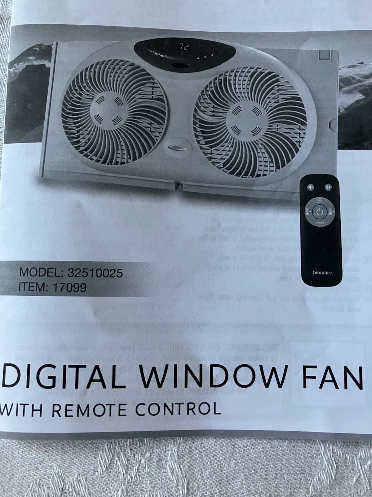 Bionaire Window Fan with Reversible Airflow Blades - 3-Speed Settings, Programmable Thermostat, LED Display, Remote Control, Fits 24-36