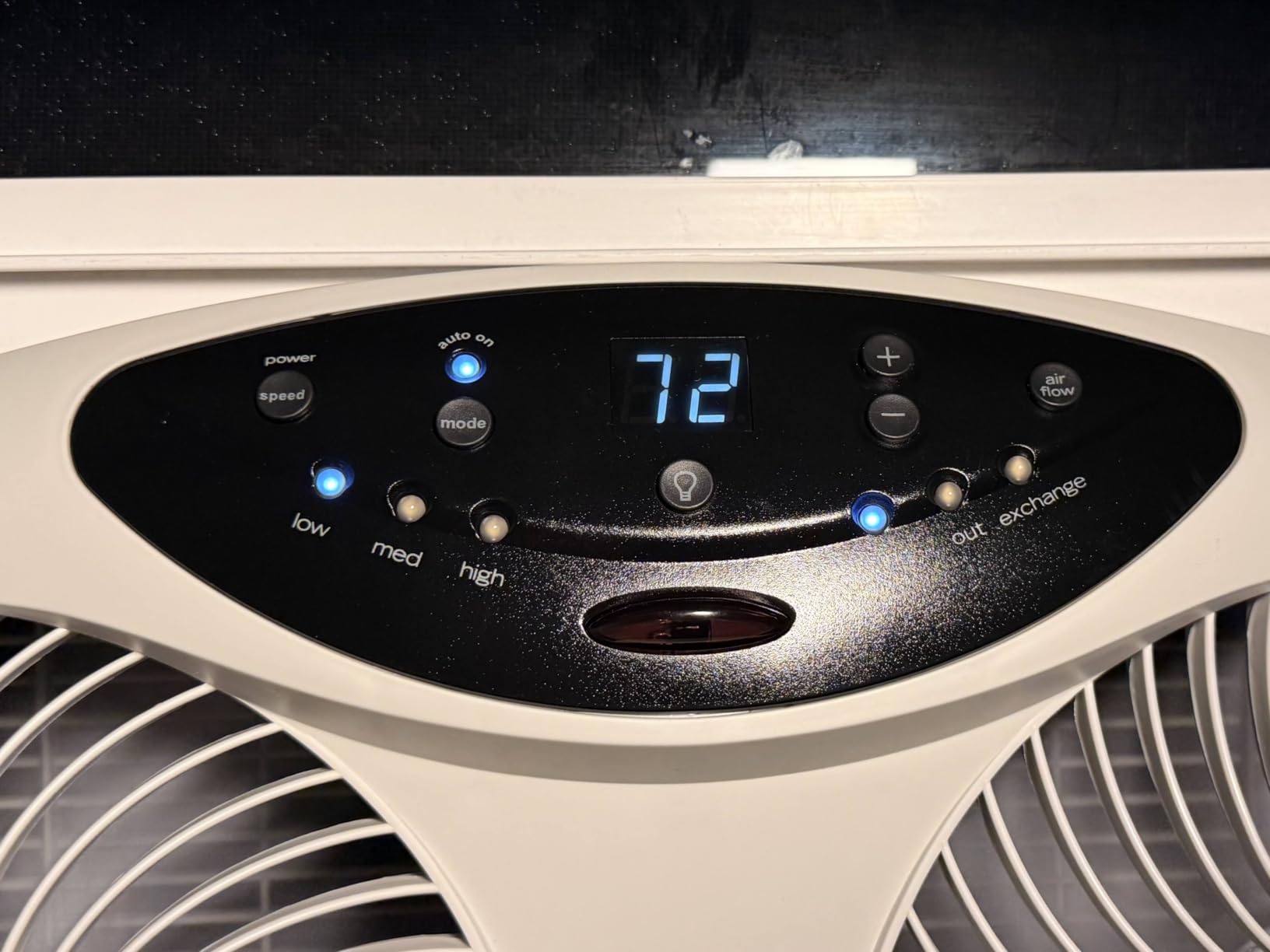 Bionaire Window Fan with Reversible Airflow Blades - 3-Speed Settings, Programmable Thermostat, LED Display, Remote Control, Fits 24-36
