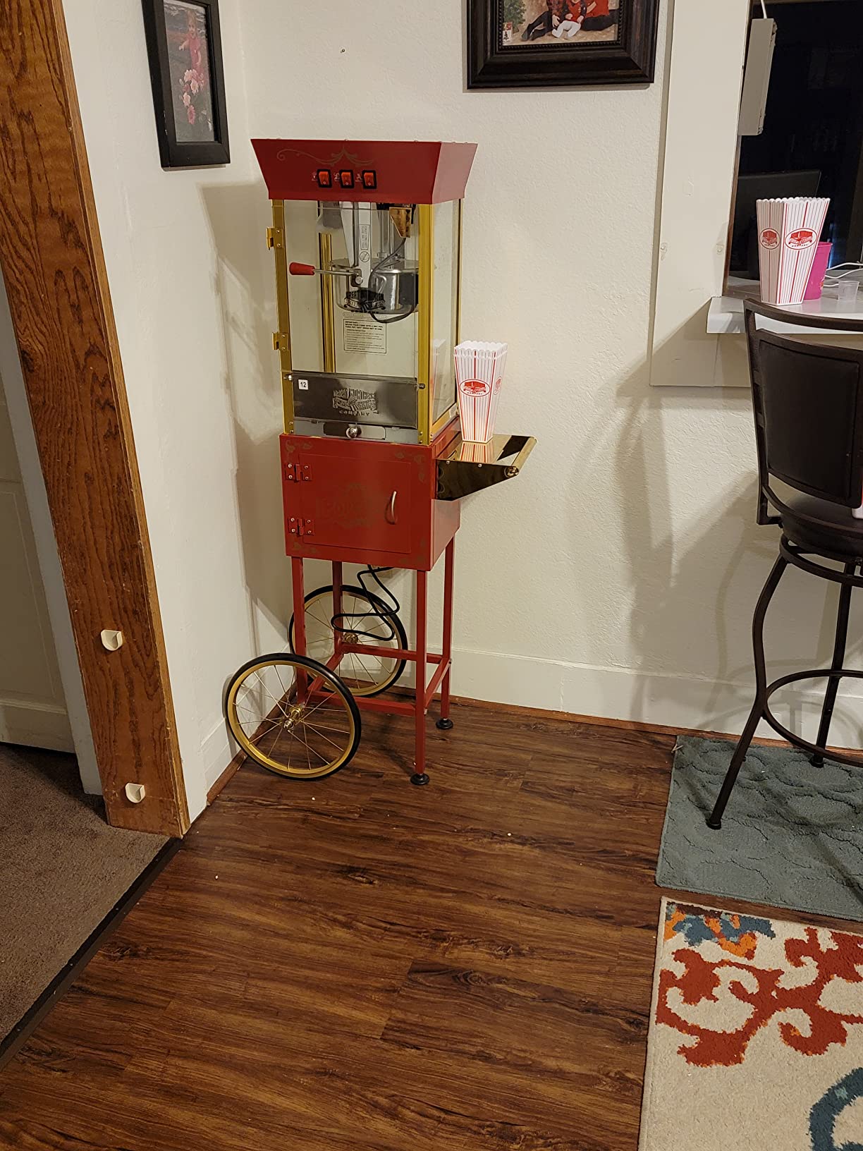 Matinee Popcorn Machine with Cart - 8oz Popper with Stainless-Steel Kettle, Warming Light, and Accessories by Great Northern Popcorn (Red) customer photo 1