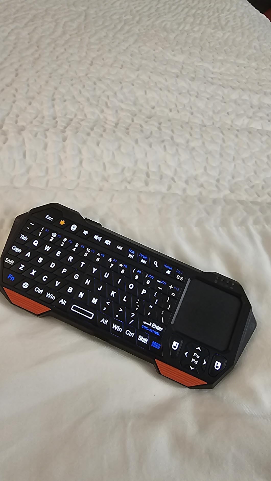 Fosmon Mini Keyboard with Touchpad Mouse, 2.4G Wireless+ Bluetooth, Backlit | 500mAh Rechargeable Battery, QWERTY Keypad Compatible with PS5, Android TV Box, PC/TV/HTPC, Nvidia Shield for Travel, Home Use customer photo 1