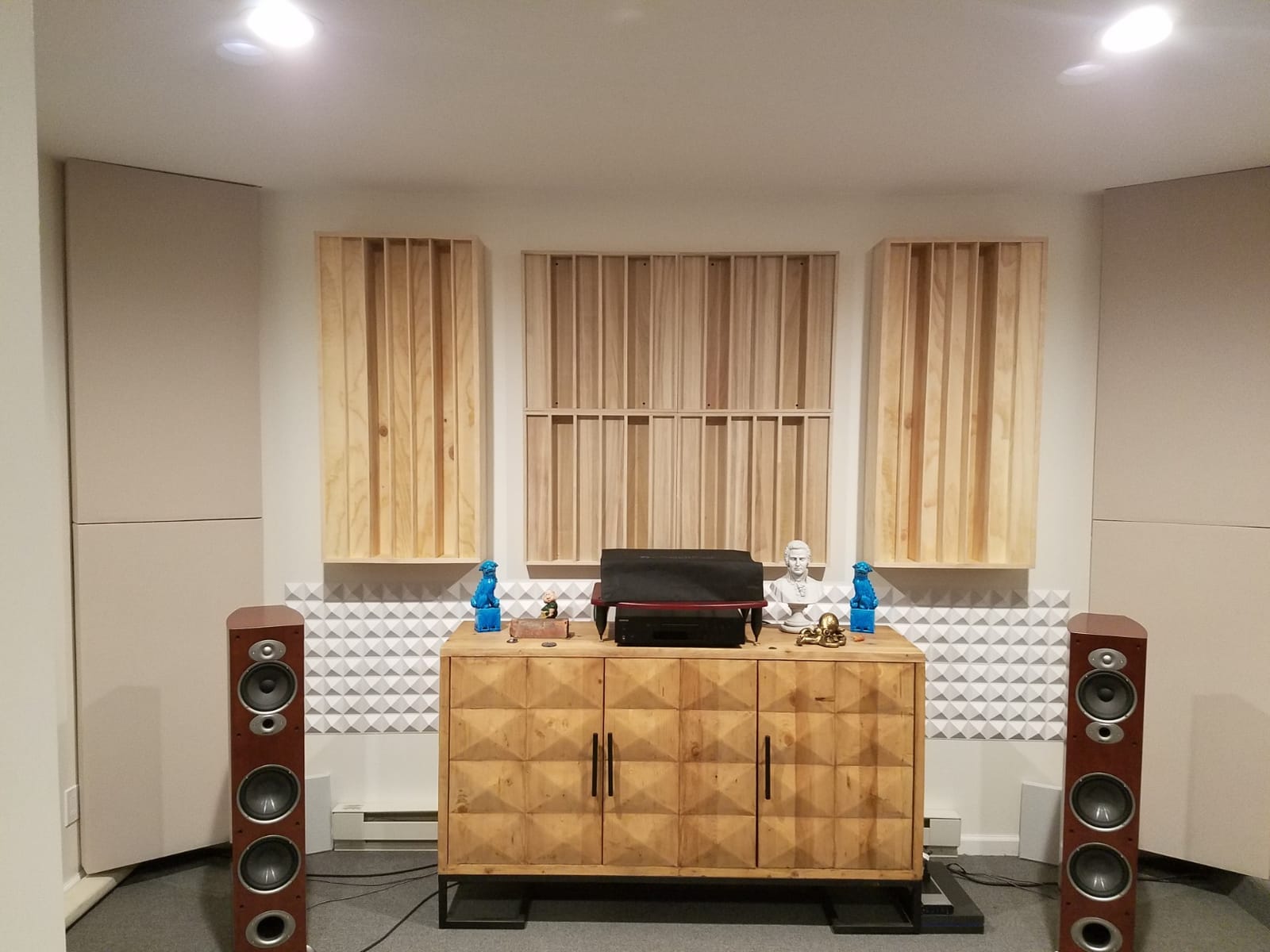 ATS Acoustics QRD Wood 7 Well Quadratic Residue Diffuser 23 x 23 x 6.5 | Natural pine wood. Evenly scatters sound energy 325 Hz - 3 kHz. Eliminate comb filtering and flutter echo. Precision CNC cut. customer photo 1