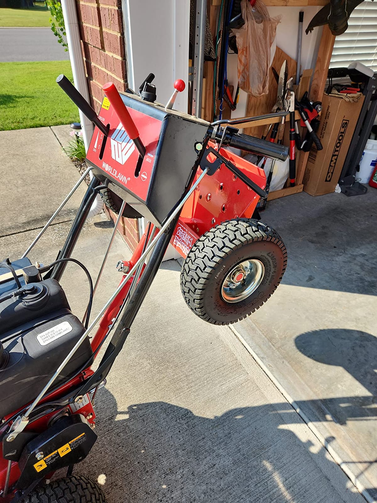Jungle Jim's Jungle Wheels Lawn Mower Sulky - Red Edition - Stand-On Two-Wheel Sulky for Walk-Behind Mowers - Folding Trailer Hook Up - 10