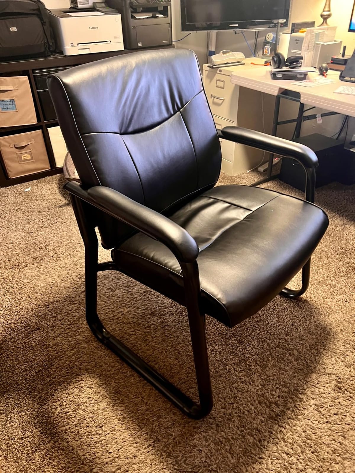 Flash Furniture Hercules LeatherSoft Reception Side Chair, Black | Lumbar Support, Sled Base, Commercial Grade customer photo 2