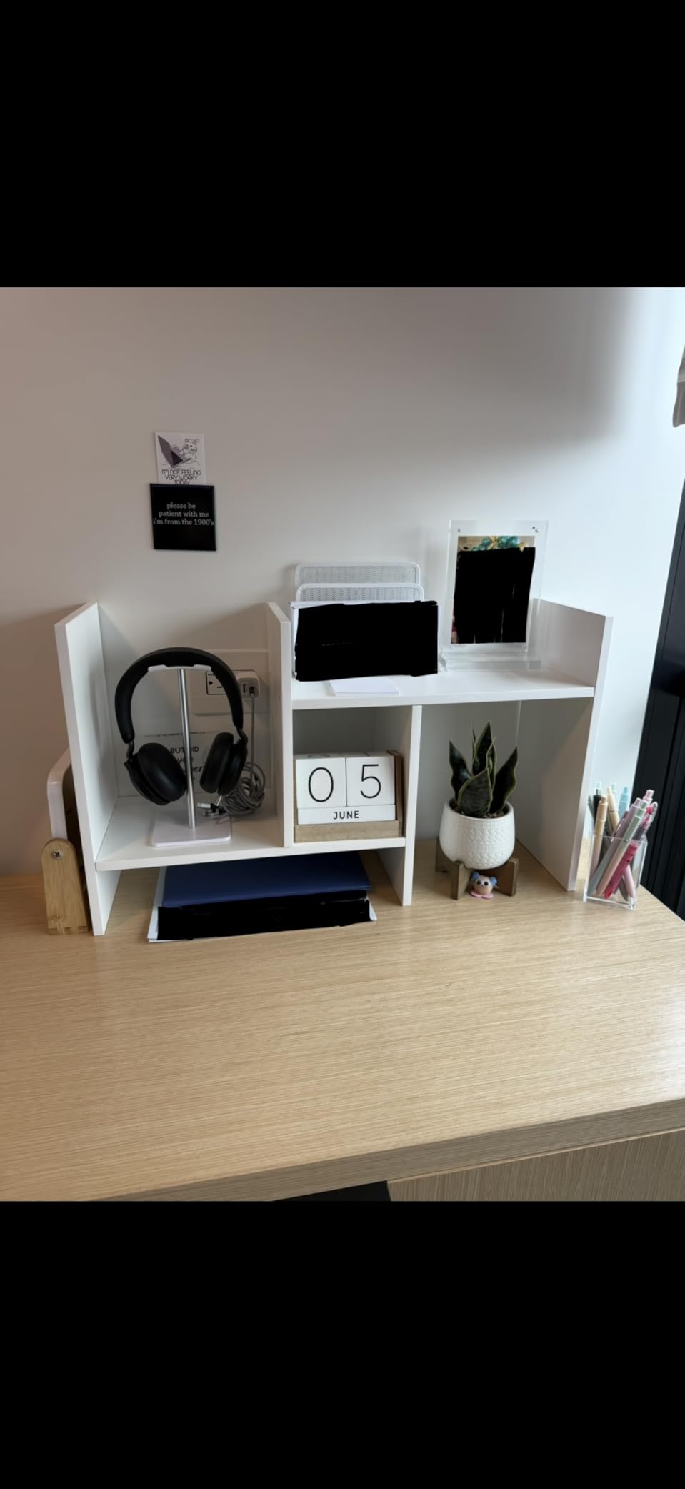 Desk Shelves Wood Desktop Orgnizer Shelf. Office Organization for Top of Desk Organizers and Accessories Bookshelf Shelving, Adjustable Tier H-Shape Mini Bookcase (White) customer photo 1
