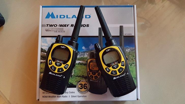 Midland GXT1030VP4 GMRS Two-Way Radio (50-Channel, Long Range, 142 Privacy Codes, SOS, NOAA, Rechargeable Nickel Battery, Black/Yellow, 2-Pack) customer photo 1