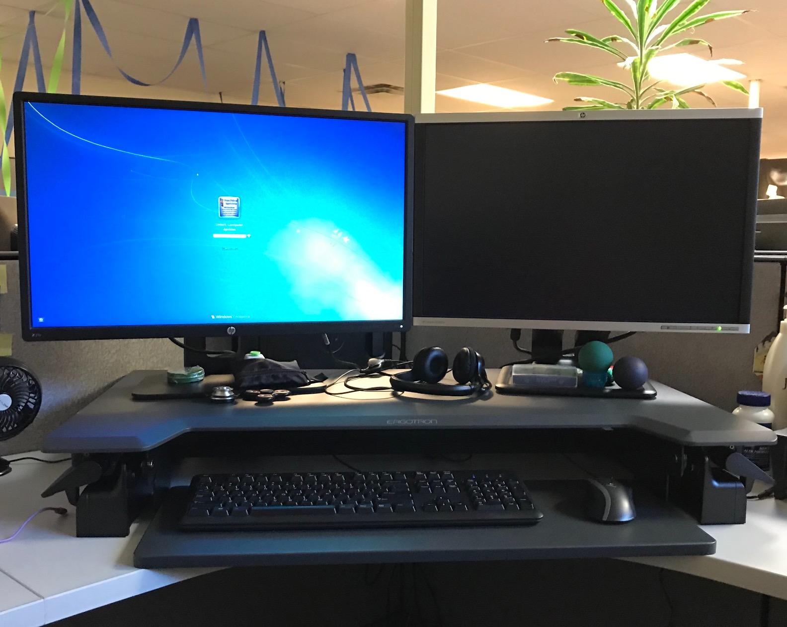 Ergotron – WorkFit-TL Standing Desk Converter, Dual Monitor Sit Stand Desk Riser for Tabletops – 37.5 Inch Width, Black customer photo 1