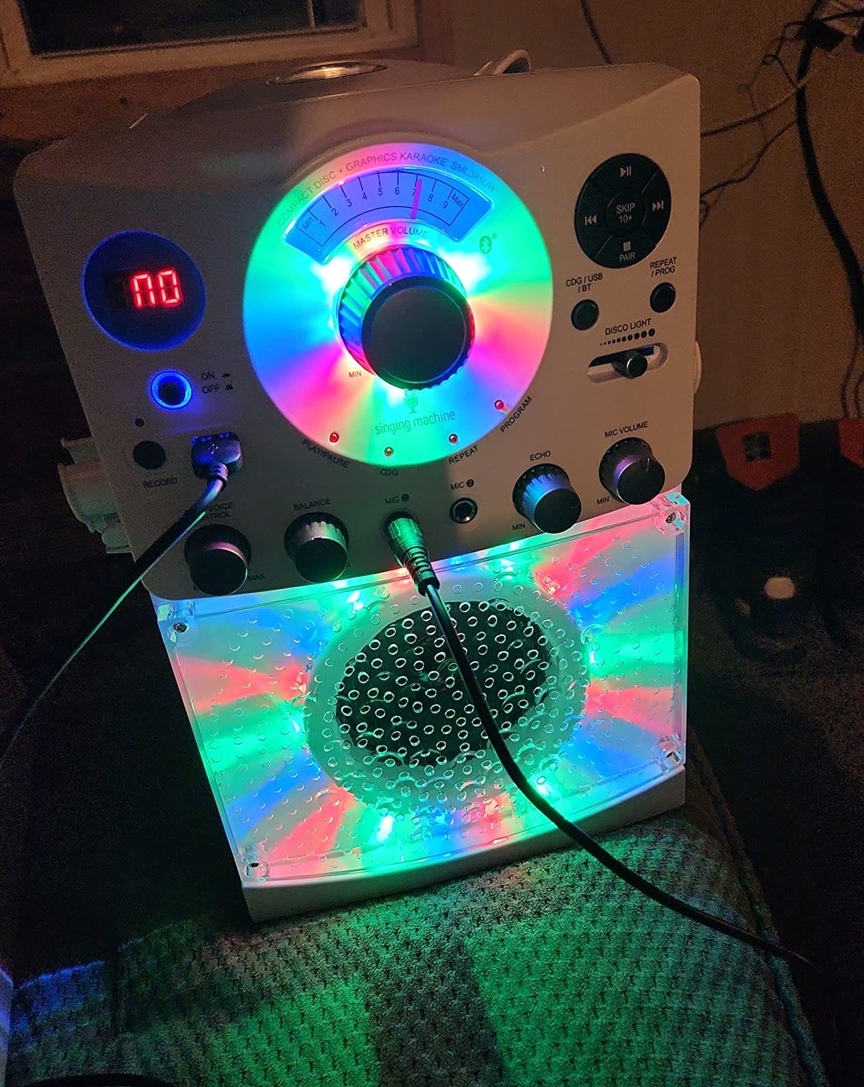 Singing Machine Portable Karaoke Machine for Adults & Kids with Wired Microphone, White - Built-In Speaker, Bluetooth with LED Disco Lights - Karaoke System with CD+G Player & USB Connectivity customer photo 2