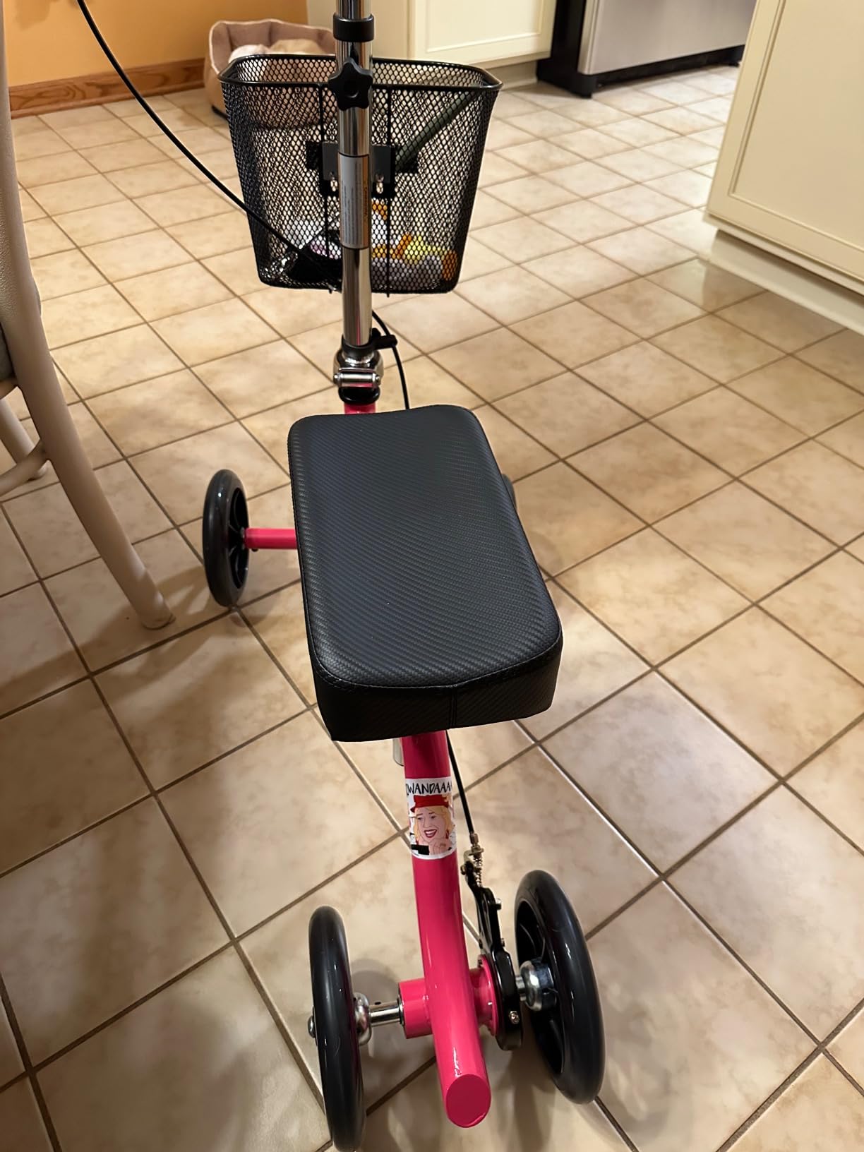 KneeRover Steerable Knee Scooter – Foldable Mobility Aid & Knee Walker with Basket for Adults, Adjustable Handlebar and Comfortable Knee Pad (Hot Pink) customer photo 1