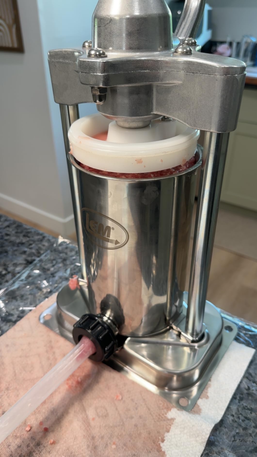 LEM Products MightyBite 5 lb Sausage Stuffer, Professional Design, Stainless Steel, Includes Clamps & Stuffing Tubes, Removable Cylinder, Air-Release Piston, Meat Stuffer Machine for Home Use customer photo 2