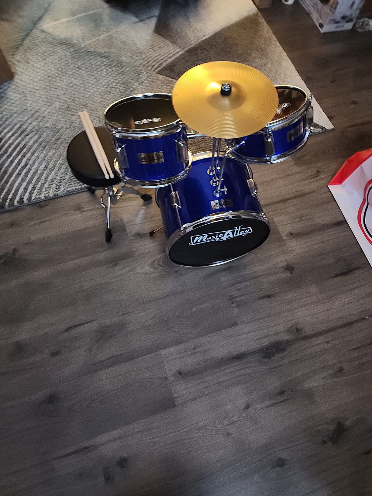 Music Alley 3 Piece Kids Drum Set with Throne, Cymbal & Sticks, Black customer photo 1