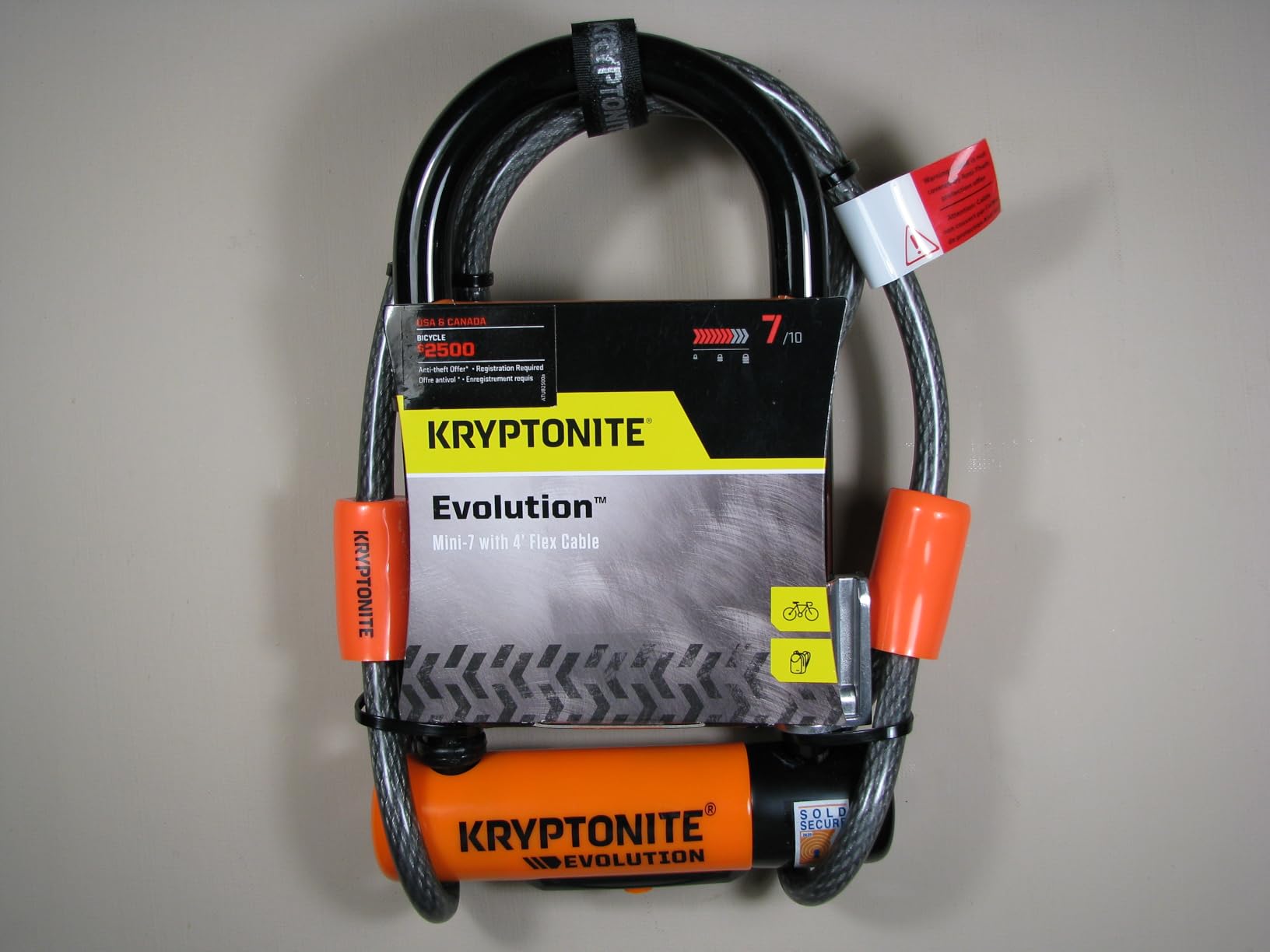 Kryptonite Evolution Mini-7 Bike U-Lock, 13mm Steel Shackle, 4 ft Cable | Sold Secure Gold Certified 13mm Hardened Steel Shackle, Double Deadbolt, FlexFrame-U Mounting Bracket and 3 Keys customer photo 1