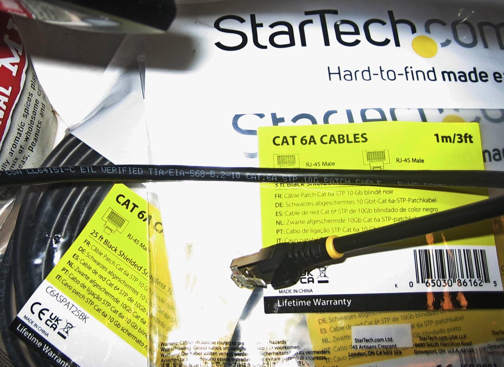 StarTech 6ft Cat6a Snagless Ethernet Cable, Black (C6ASPAT6BK) | 100W PoE delivery, Gold-plated RJ45, Patch Cable, 10 Gigabit, 10GbE, Network, Strain Relief, TIA, 26AWG copper customer photo 1