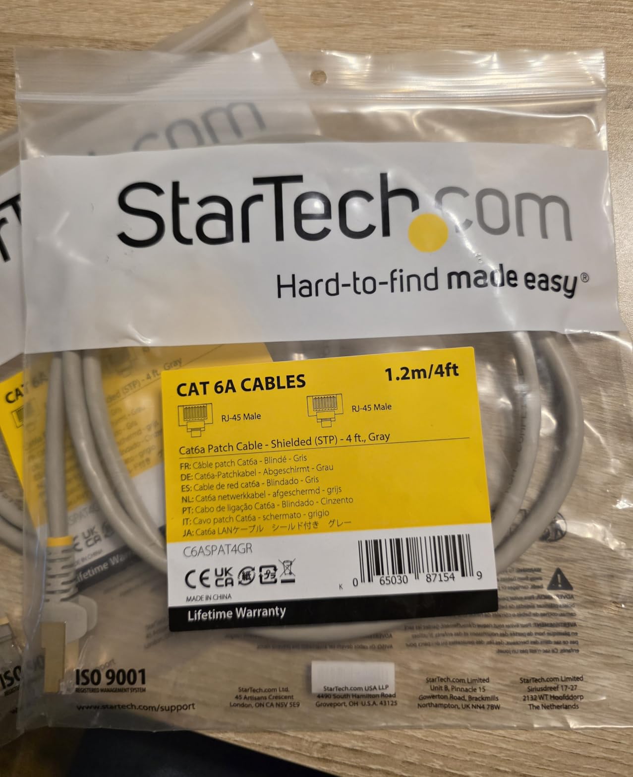 StarTech 6ft Cat6a Snagless Ethernet Cable, Black (C6ASPAT6BK) | 100W PoE delivery, Gold-plated RJ45, Patch Cable, 10 Gigabit, 10GbE, Network, Strain Relief, TIA, 26AWG copper customer photo 2