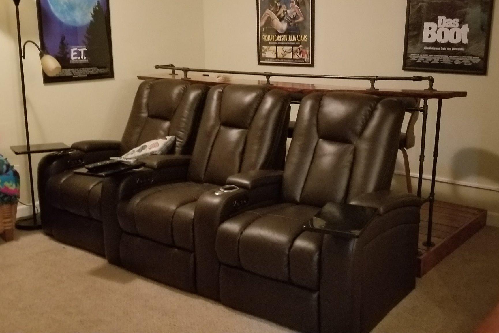 Seatcraft Serenity Home Theater Seating Black Row of 3 | Italian Leather, Power Recline, USB-A charging, LED Lights, In-Arm Storage customer photo 1