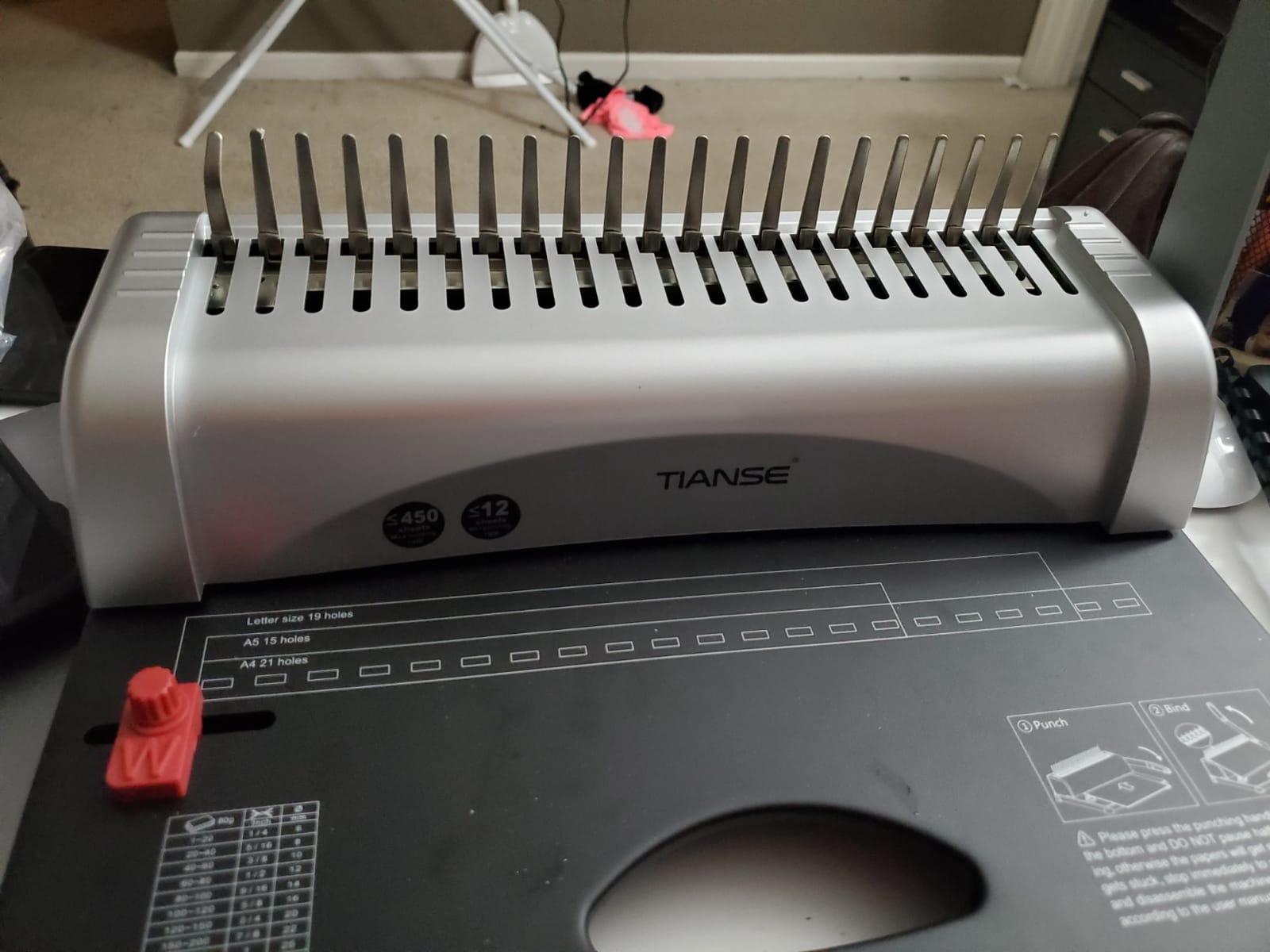 TIANSE Binding Machine, 21-Holes, 450 Sheets, Comb Binding Machines with Starter Kit 100 PCS 3/8'' Comb Binding Spines, Comb Binder Machine Book Maker Perfect for Letter Size, A4, A5 or Smaller Sizes customer photo 2