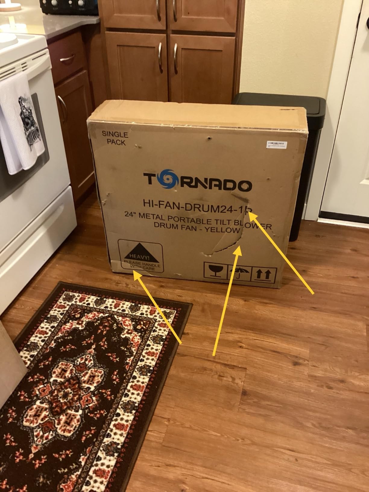 Tornado - 24 Inch High Velocity Heavy Duty Tilt Metal Drum Fan Yellow Commercial, Industrial Use 3 Speed 7700 CFM 1/3 HP 8 FT Cord ETL Safety Listed (YELLOW) customer photo 2