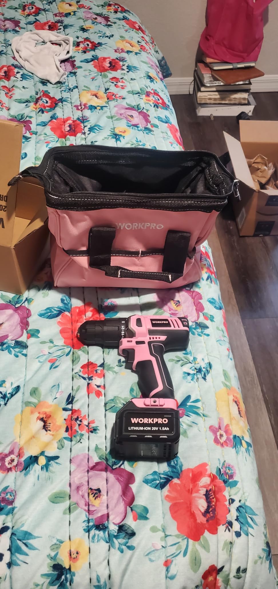 WORKPRO 20V Cordless Drill Driver Set, Pink, 3/8